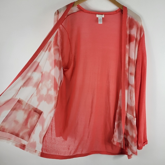 Chicos Sheer Tie Dye Marble Long Sleeve Open Front Light Weight Cardigan Coverup - Picture 6 of 7